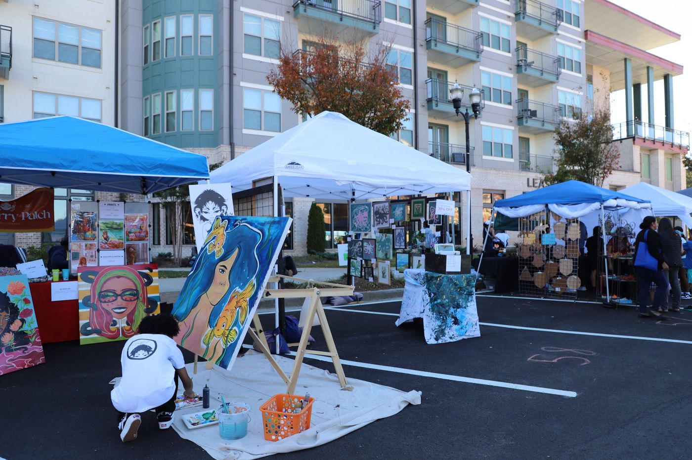 Vendor tents lining the street in Downtown Sugar Hill